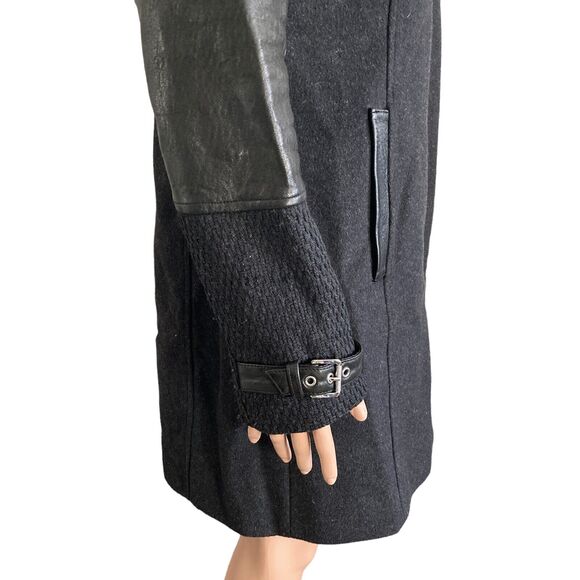 Andrew Marc Mara Wool Cashmere Coat Rabbit Fur Leather Trim Black - Picture 12 of 16